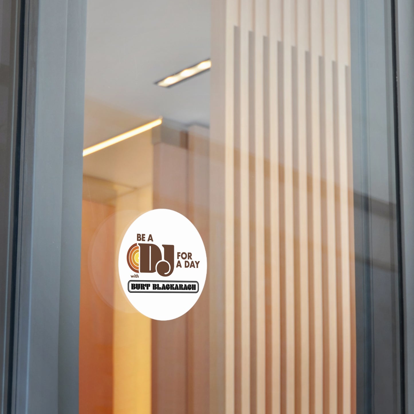 Be a DJ for a Day Round Vinyl Sticker — Retro Music Logo Sticker (Burt Blackarach)
