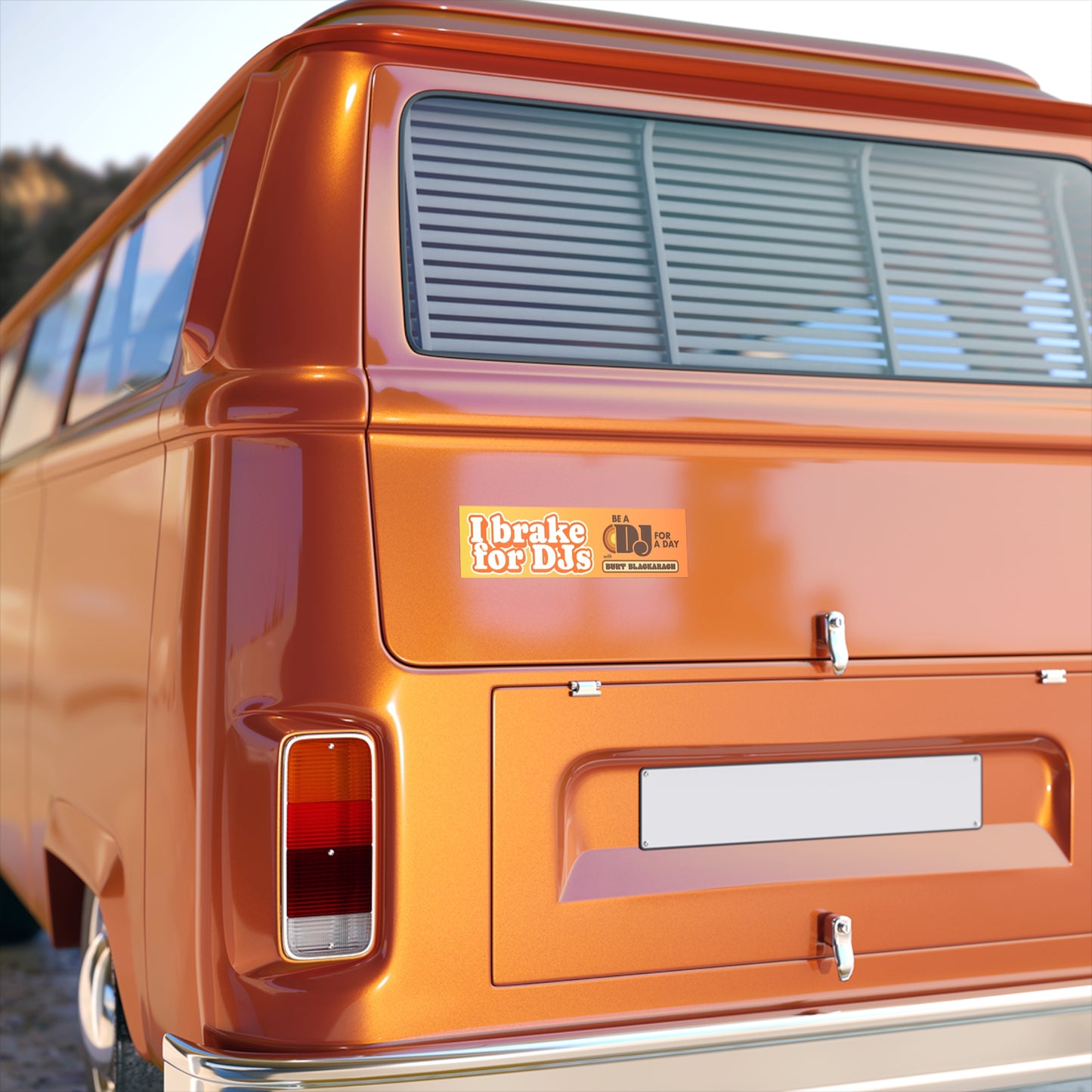 I Brake for DJs — Retro Orange Bumper Sticker